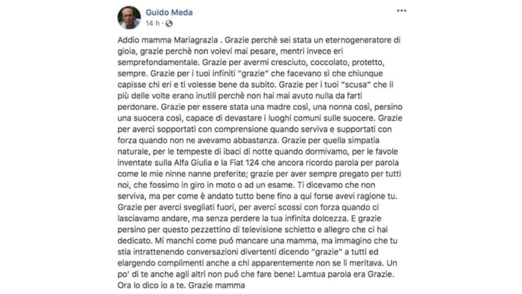 Lutto Per Guido Meda Morta La Madre Mariagrazia