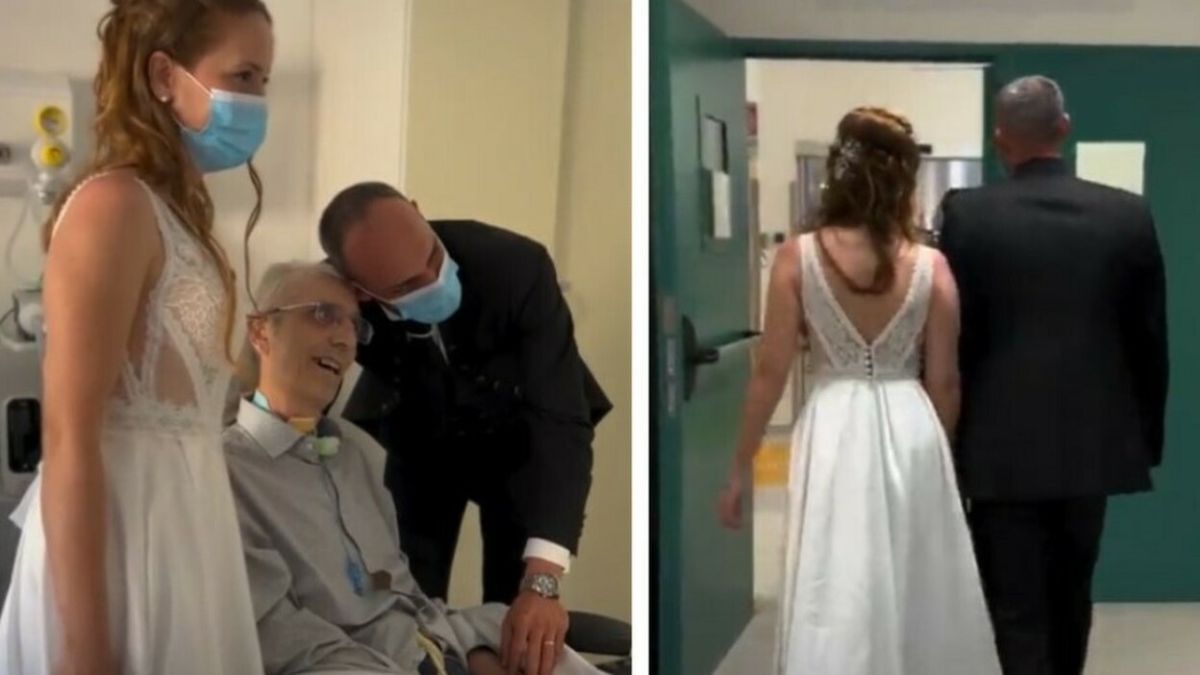 Gli sposi Vincenzo e Francesca in ospedale dal papà malato di sla: il video commovente