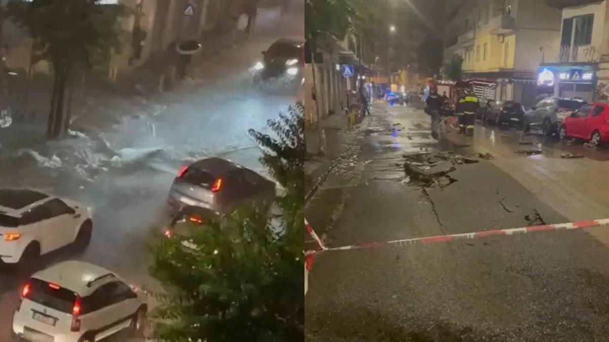 Napoli, danni e disagi per il temporale: al Vomero cede il manto stradale