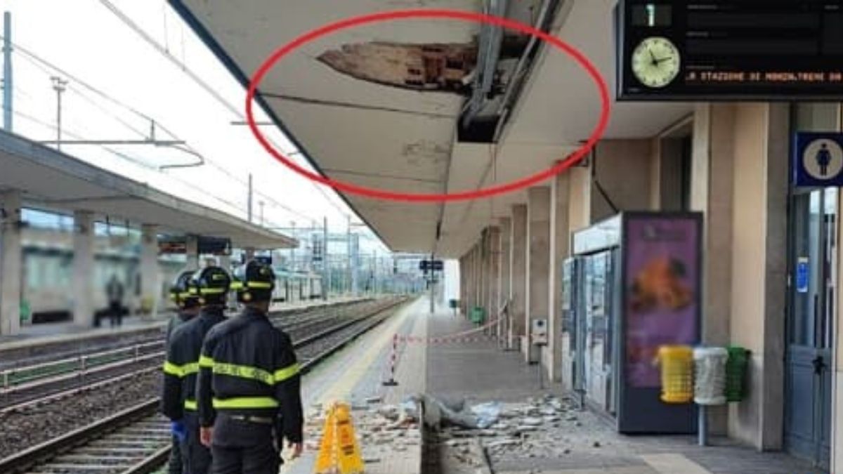 Crolla la pensilina della stazione: uomo travolto e ferito dai calcinacci mentre aspetta il treno