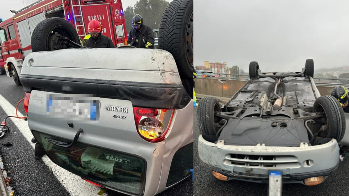 Moncalieri, incidente sulla sopraelevata: auto sbanda, urta il guardrail e si ribalta