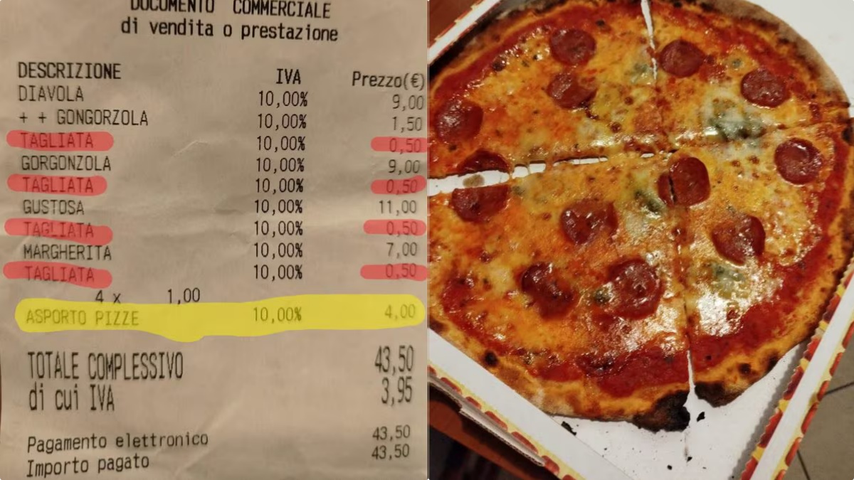 Sullo scontrino 50 centesimi in più per il taglio della pizza: “Pagato anche un euro per ogni cartone”