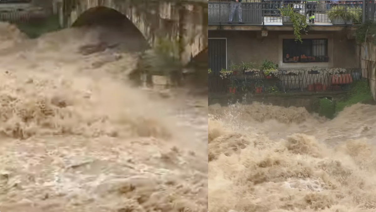 Maltempo in Lombardia, l’impressionante piena del fiume Serio