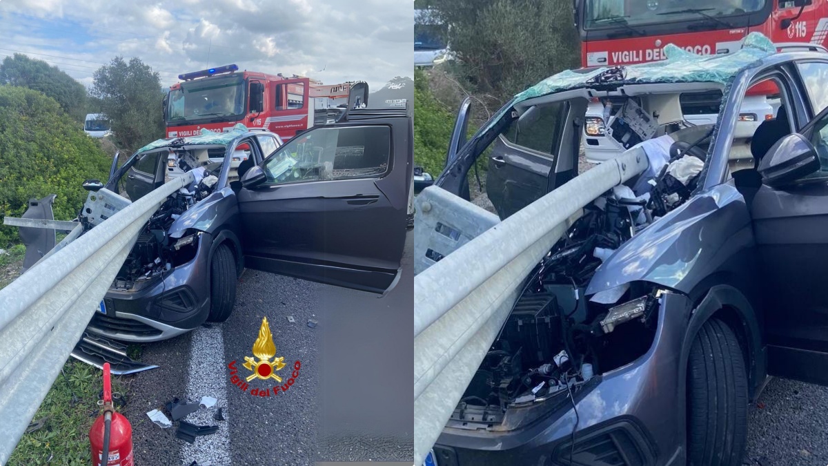 Sassari, incidente sulla 131: auto infilzata dal guard rail