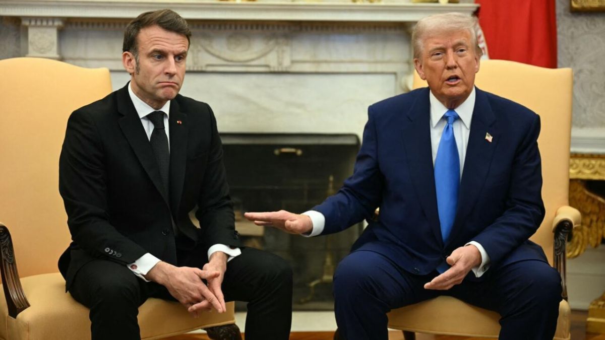 Macron sbugiarda Trump in mondovisione: la guerra colpa della Russia, l’Europa ha dato 300 miliardi