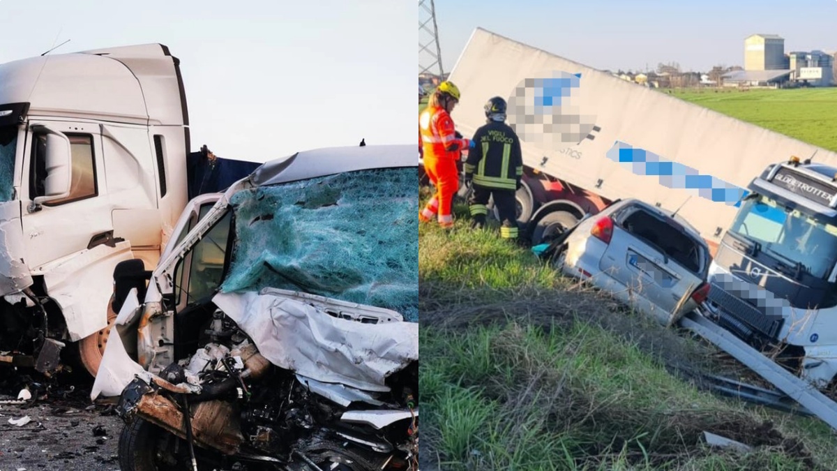 Marmirolo, auto contro camion sulla Goitese: il tir si ribalta e schiaccia un’altra auto, due morti 